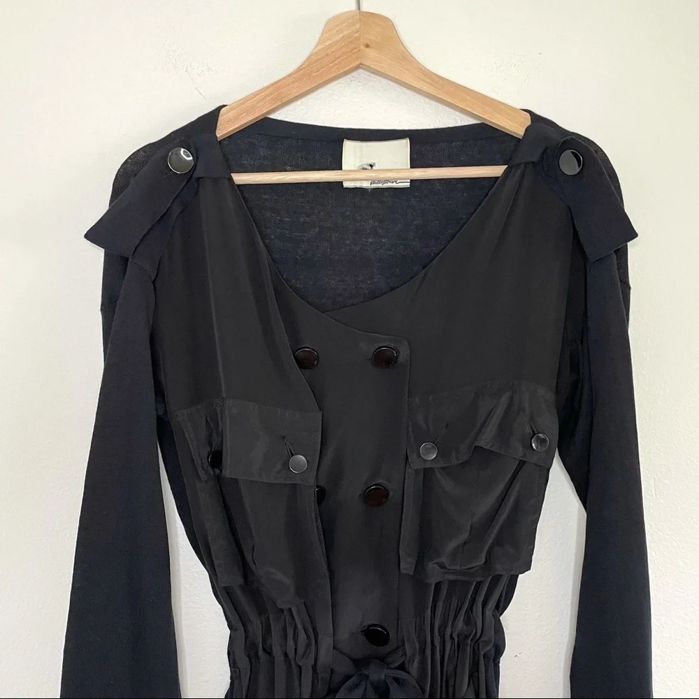 3.1 Phillip Lim Silk Cardigan Belted Button Front Utility Sweater Black Size 2